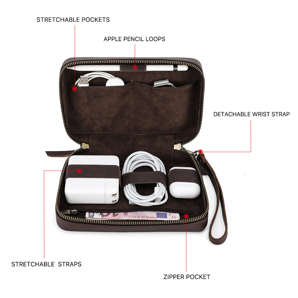 Genuine Leather Portable USB D - đánh giá và giá Electronics Gadgets Bag